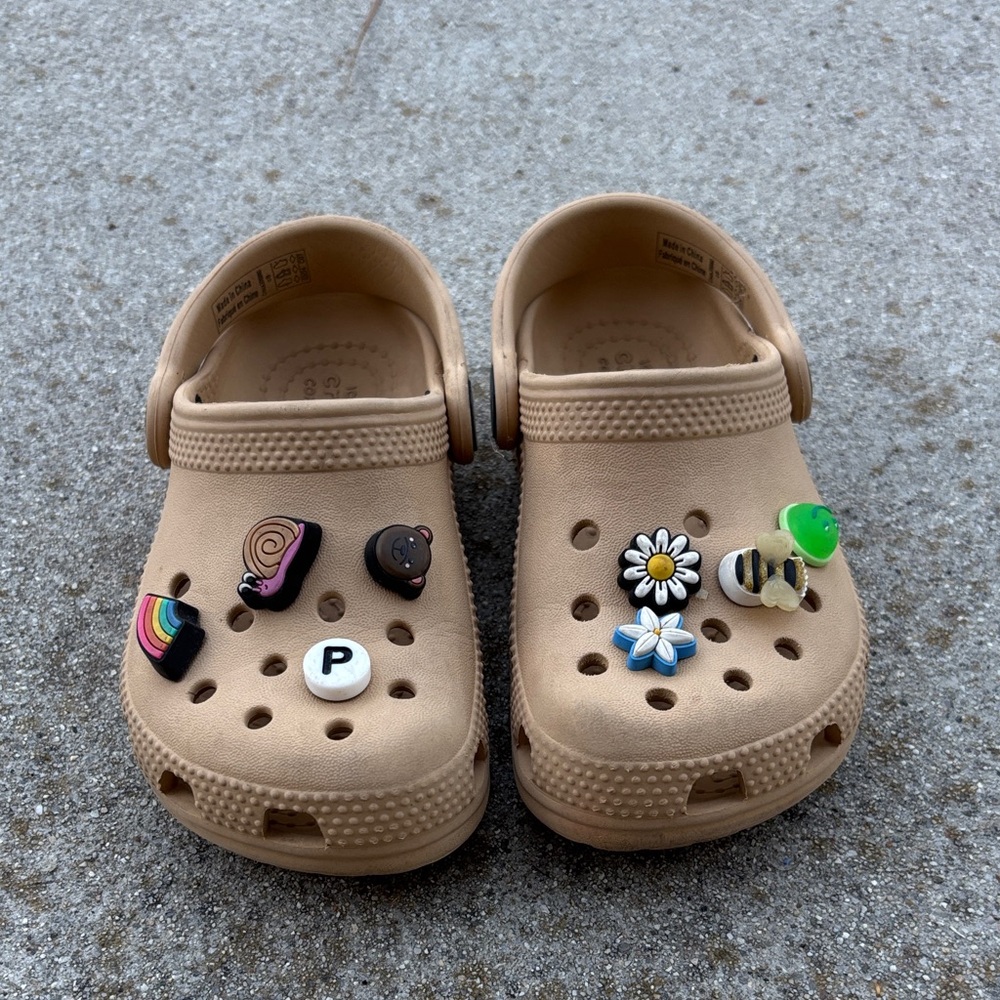 Kids Tan Clogs with Fun Charms